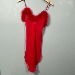 Vintage Magic Silk Slip Chemise size M see through with faux fur sexy sheer